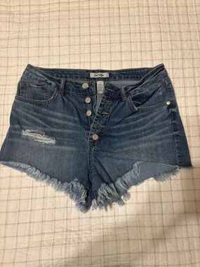 refuge Distressed High-Rise Denim Shorts in Blue